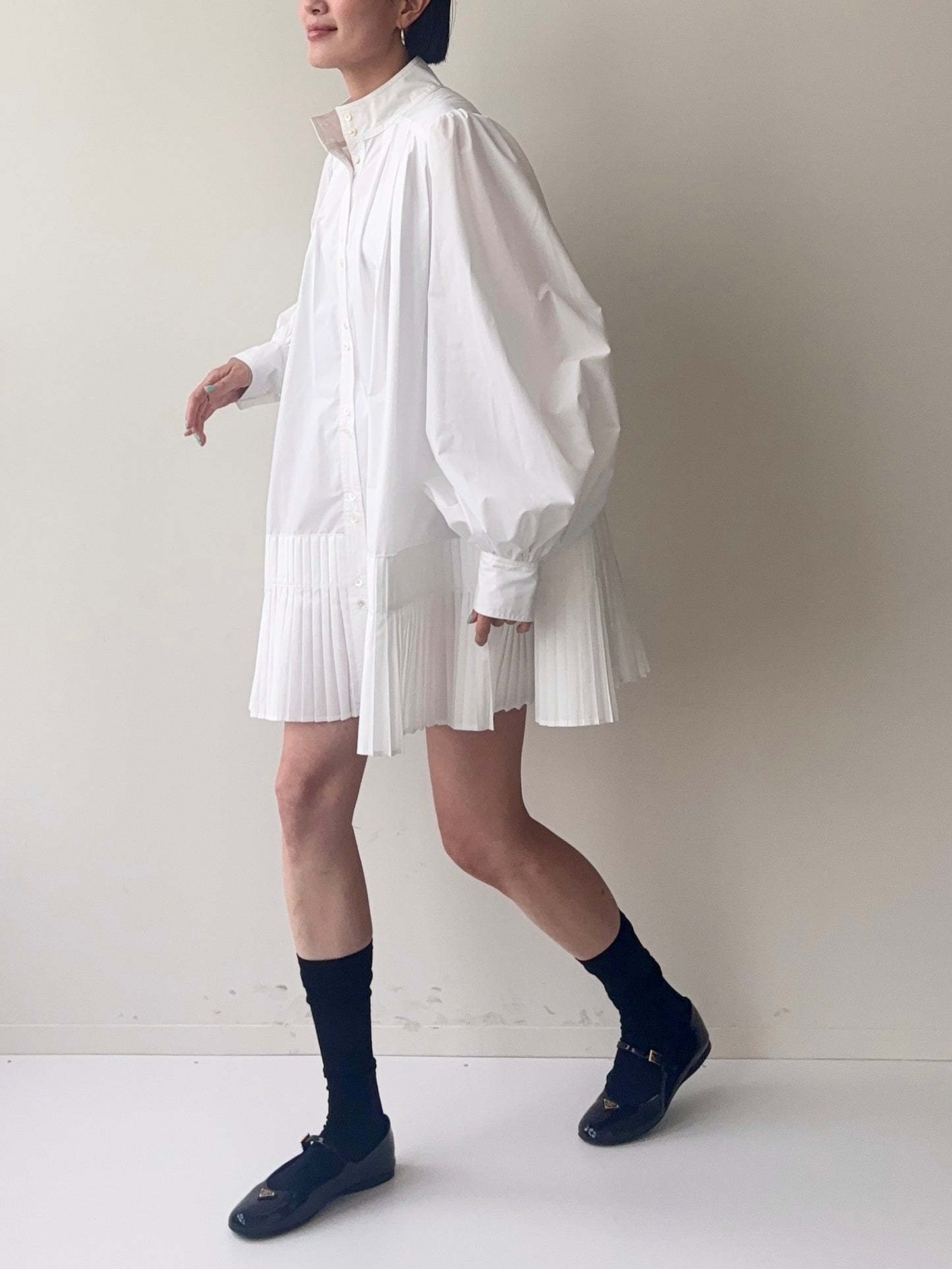 JENNY PLEATED DRESS White