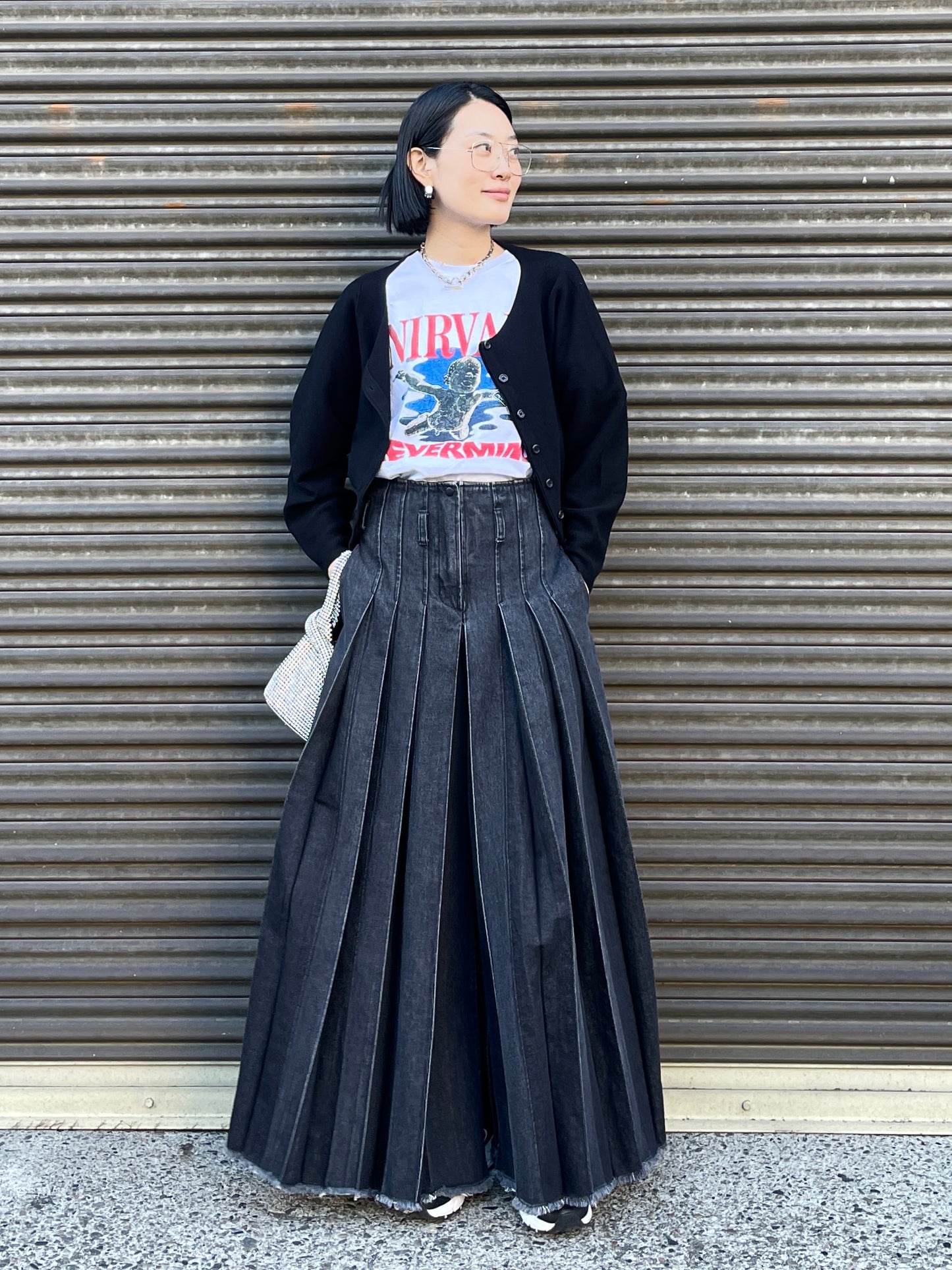 BLACK DENIM PLEATED PANTS【SELECTED ITEM】