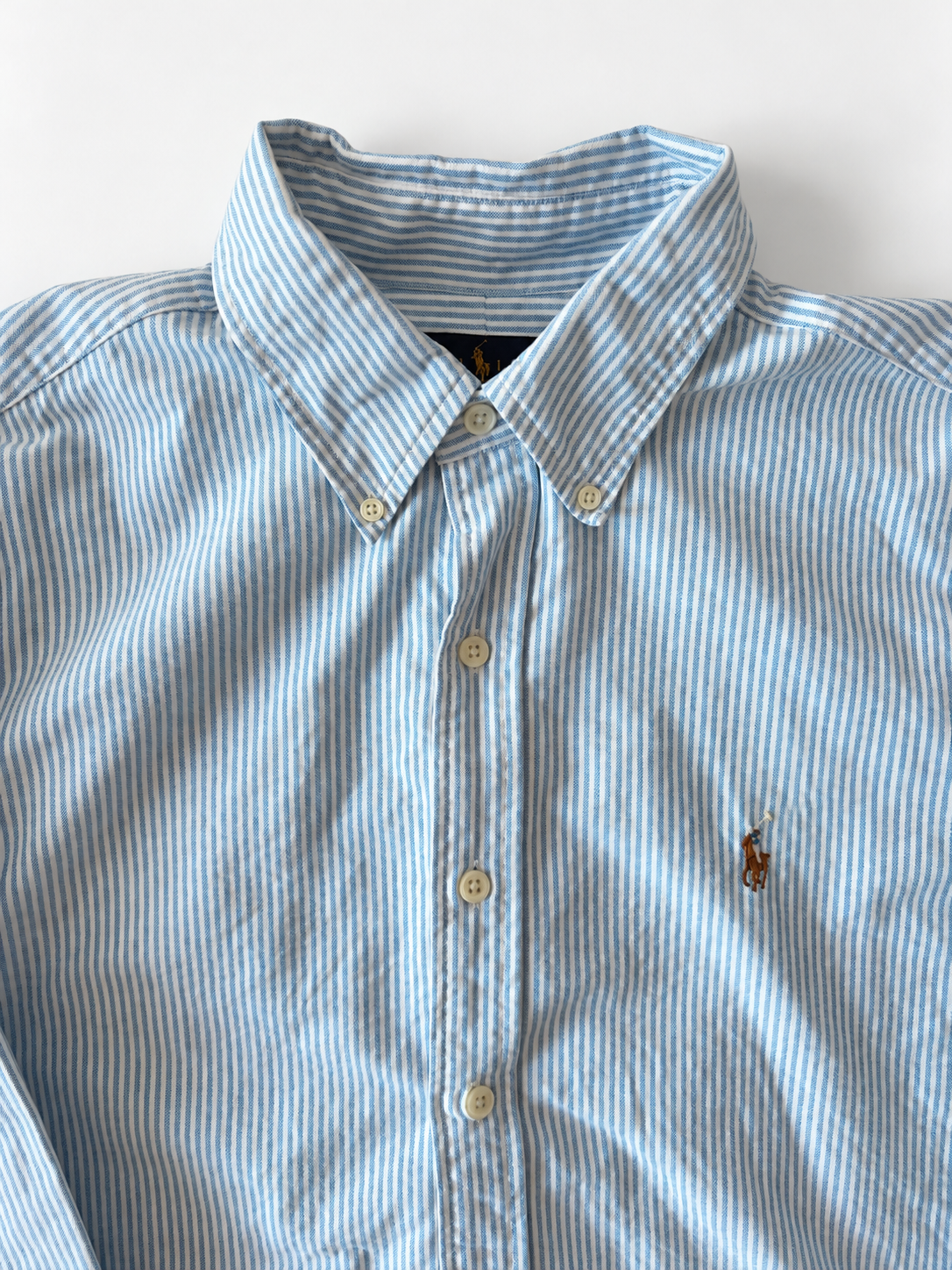 POLO RALPH LAUREN ★ PIN STRIPE / BROWN PONY ★ L ★ USED ITEM