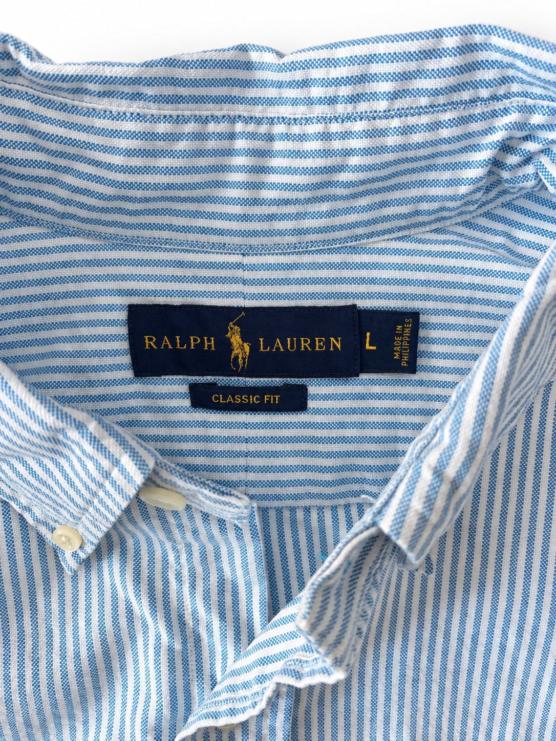 POLO RALPH LAUREN ★ PIN STRIPE / BROWN PONY ★ L ★ USED ITEM