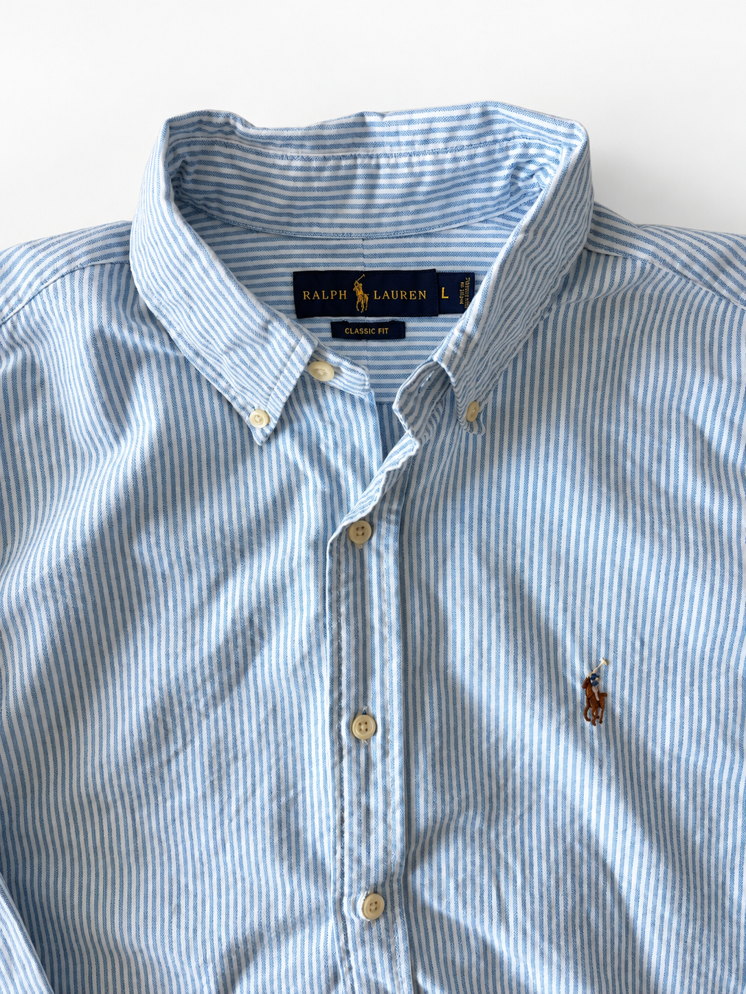 POLO RALPH LAUREN ★ PIN STRIPE / BROWN PONY ★ L ★ USED ITEM