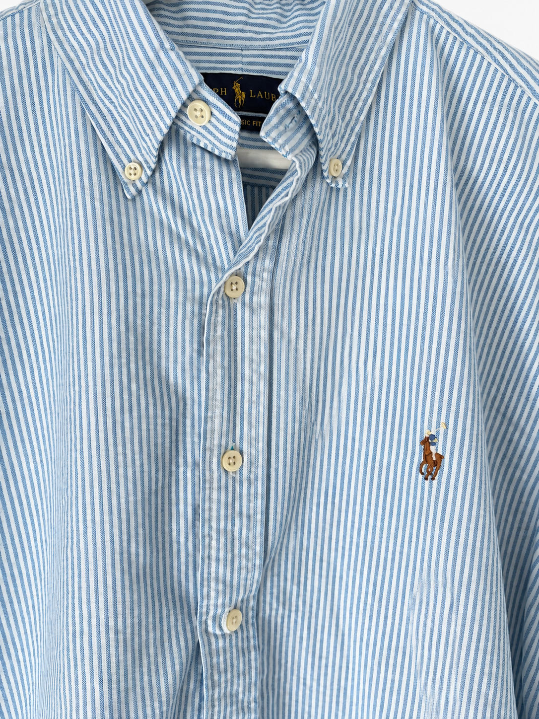 POLO RALPH LAUREN ★ PIN STRIPE / BROWN PONY ★ L ★ USED ITEM