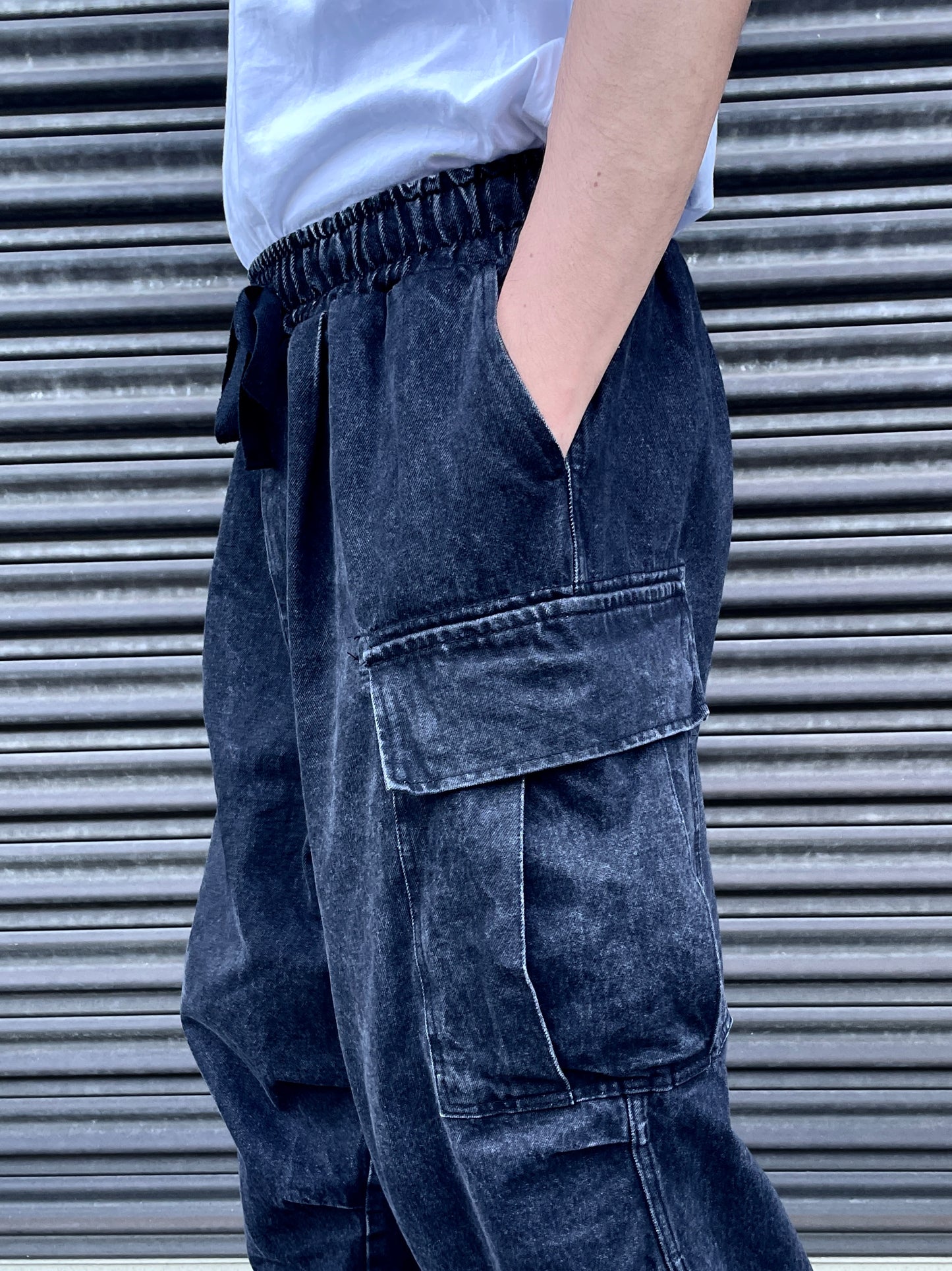 ADDISON DENIM CARGO PANTS Black UNISEX【SELECTED ITEM】