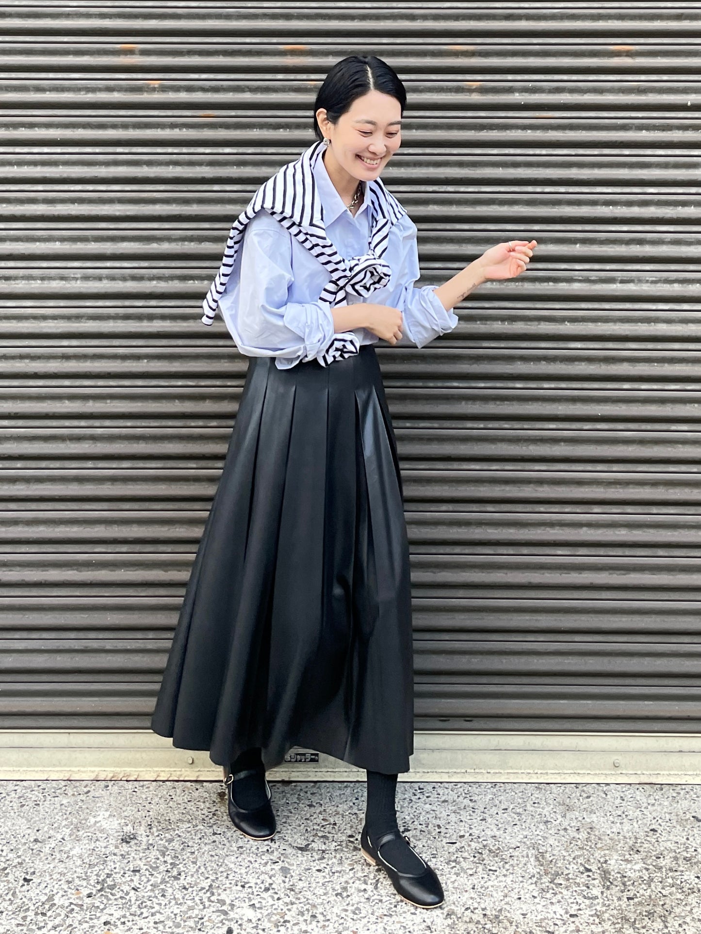 MARTHA LONG SKIRT Black【Faux Leather】