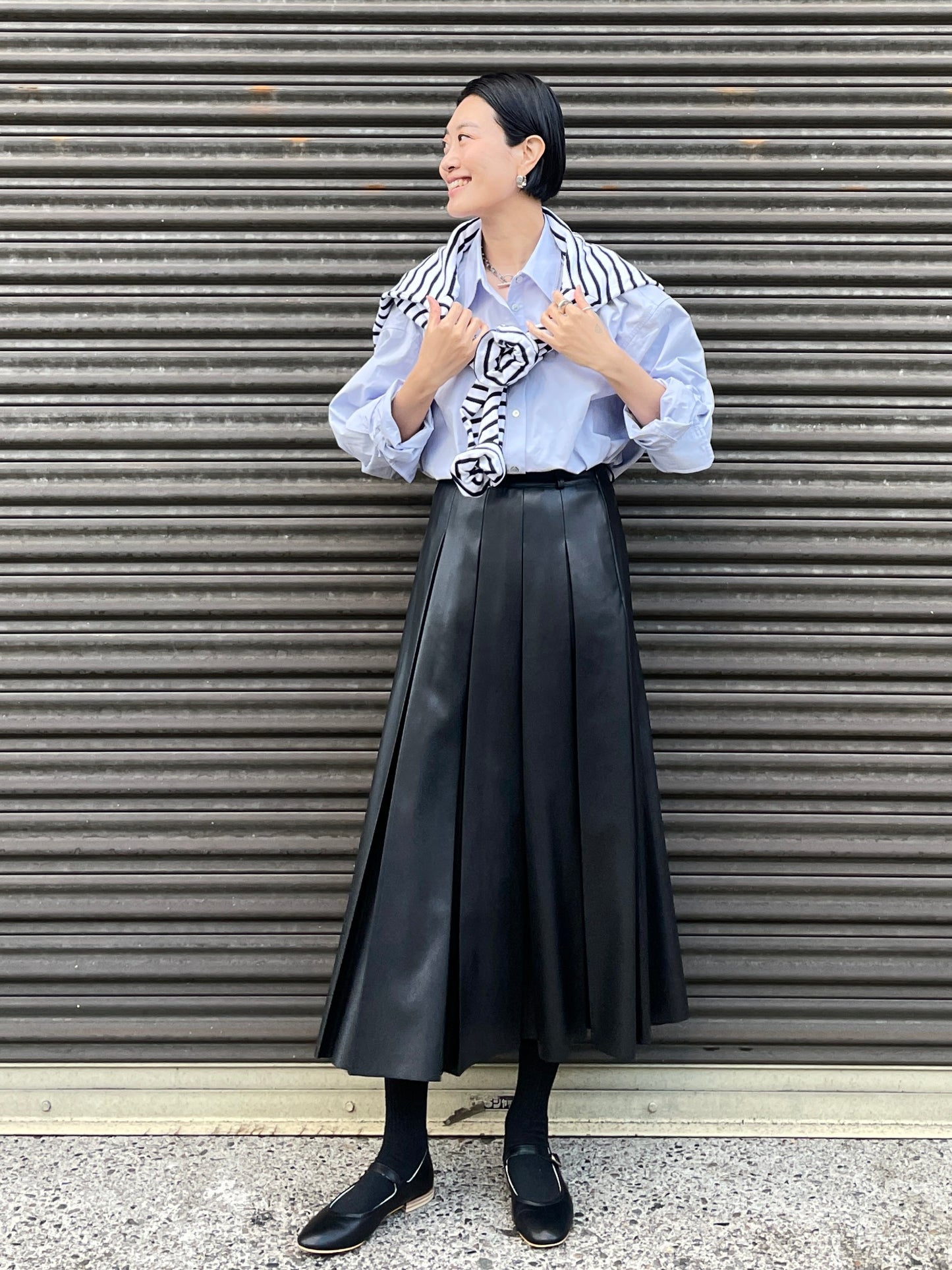 MARTHA LONG SKIRT Black【Faux Leather】