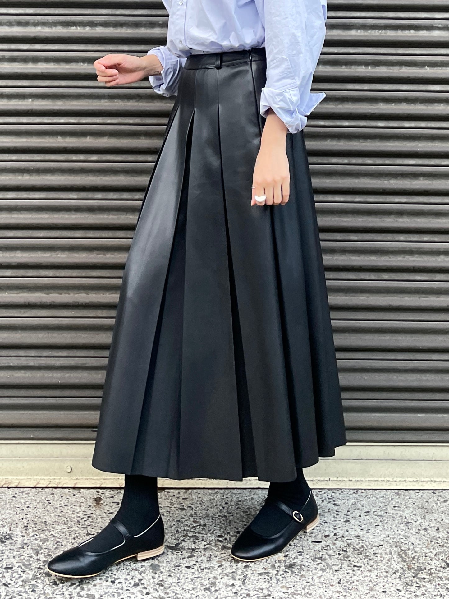 MARTHA LONG SKIRT Black【Faux Leather】