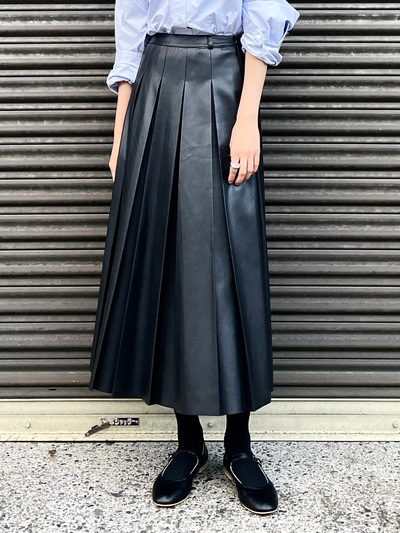 MARTHA LONG SKIRT Black【Faux Leather】