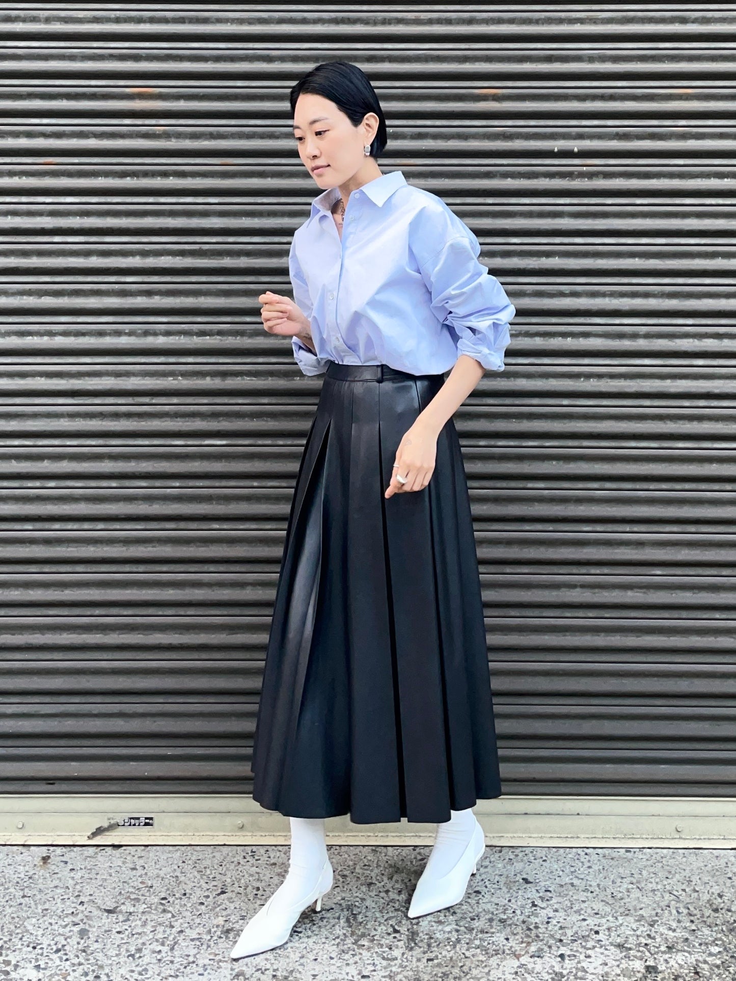 MARTHA LONG SKIRT Black【Faux Leather】