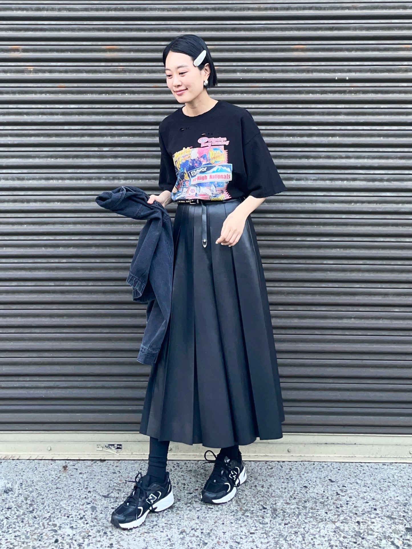 MARTHA LONG SKIRT Black【Faux Leather】