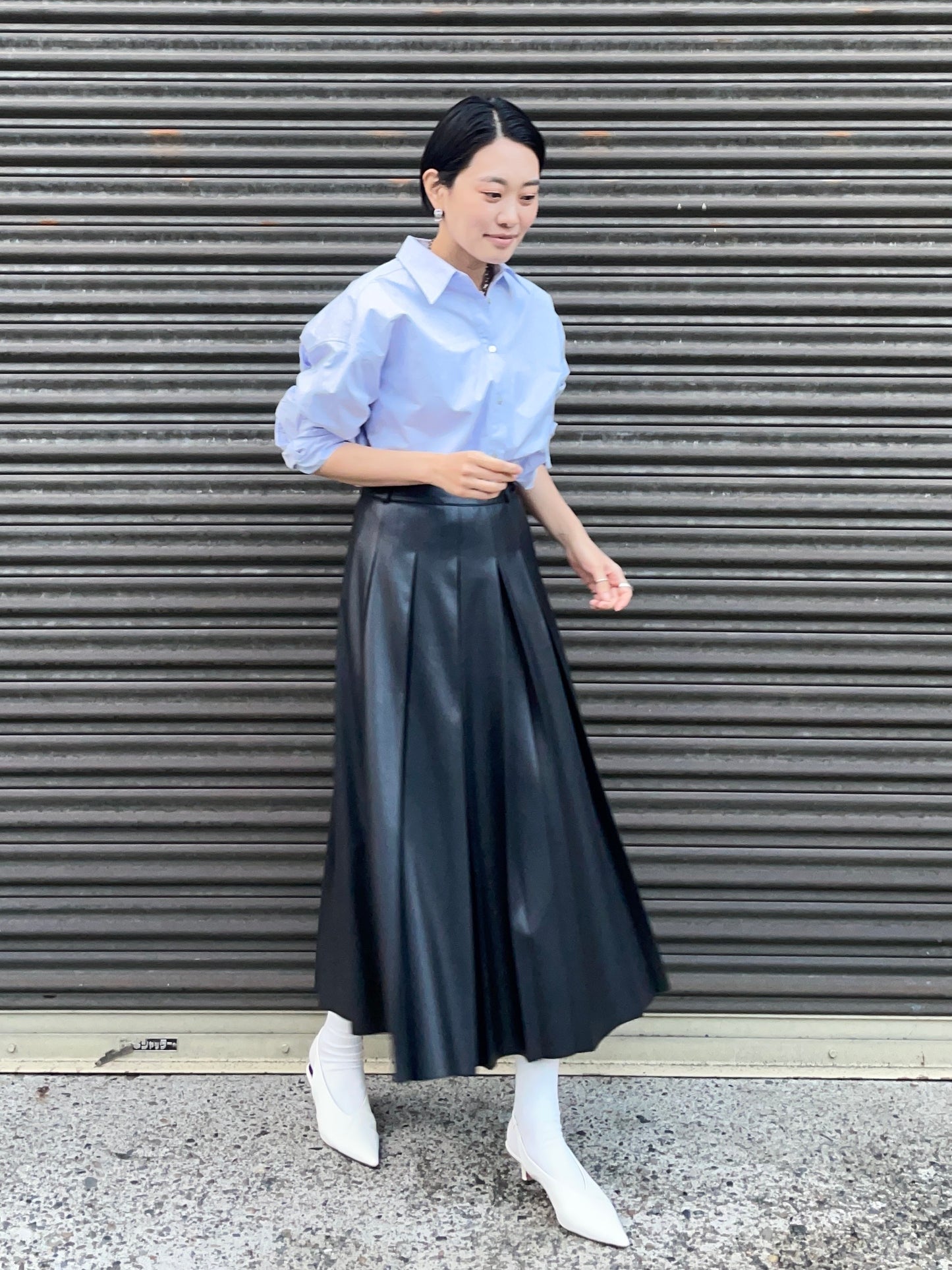 MARTHA LONG SKIRT Black【Faux Leather】