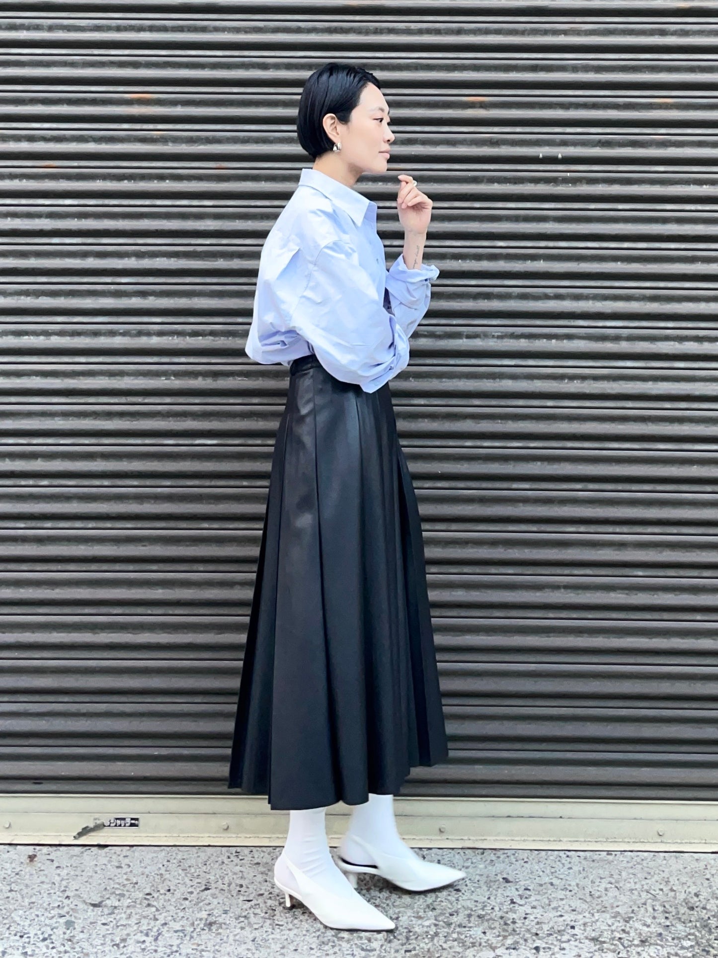 MARTHA LONG SKIRT Black【Faux Leather】