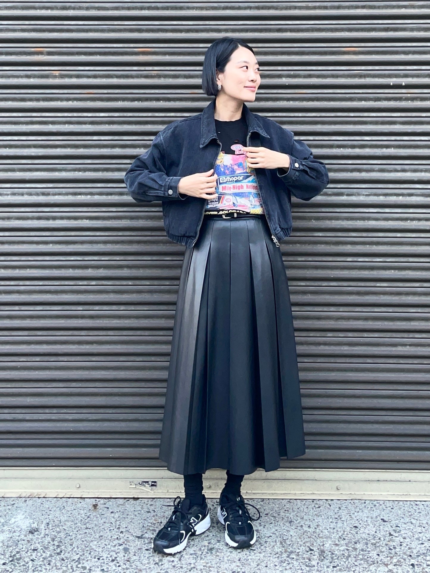 MARTHA LONG SKIRT Black【Faux Leather】