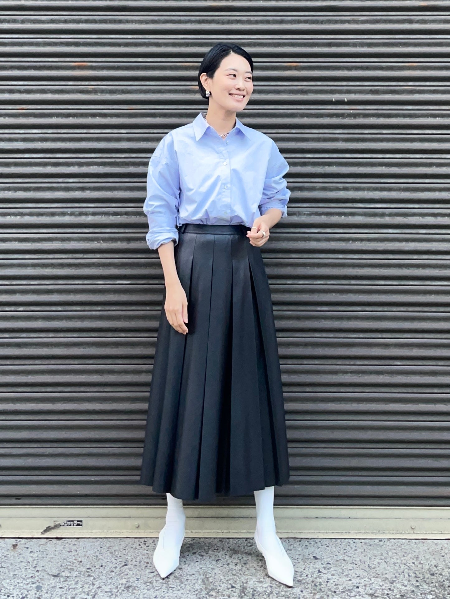 MARTHA LONG SKIRT Black【Faux Leather】