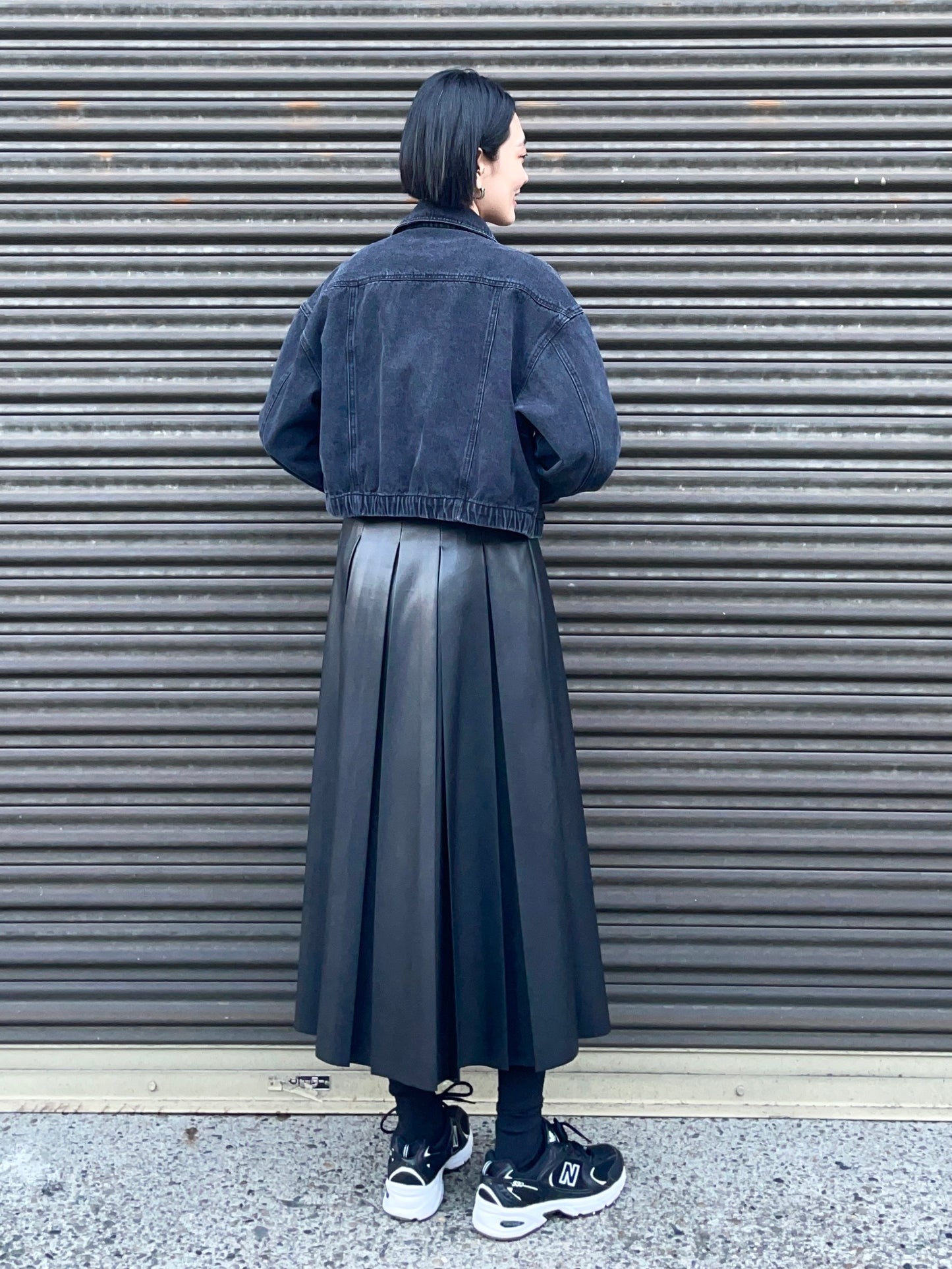 MARTHA LONG SKIRT Black【Faux Leather】