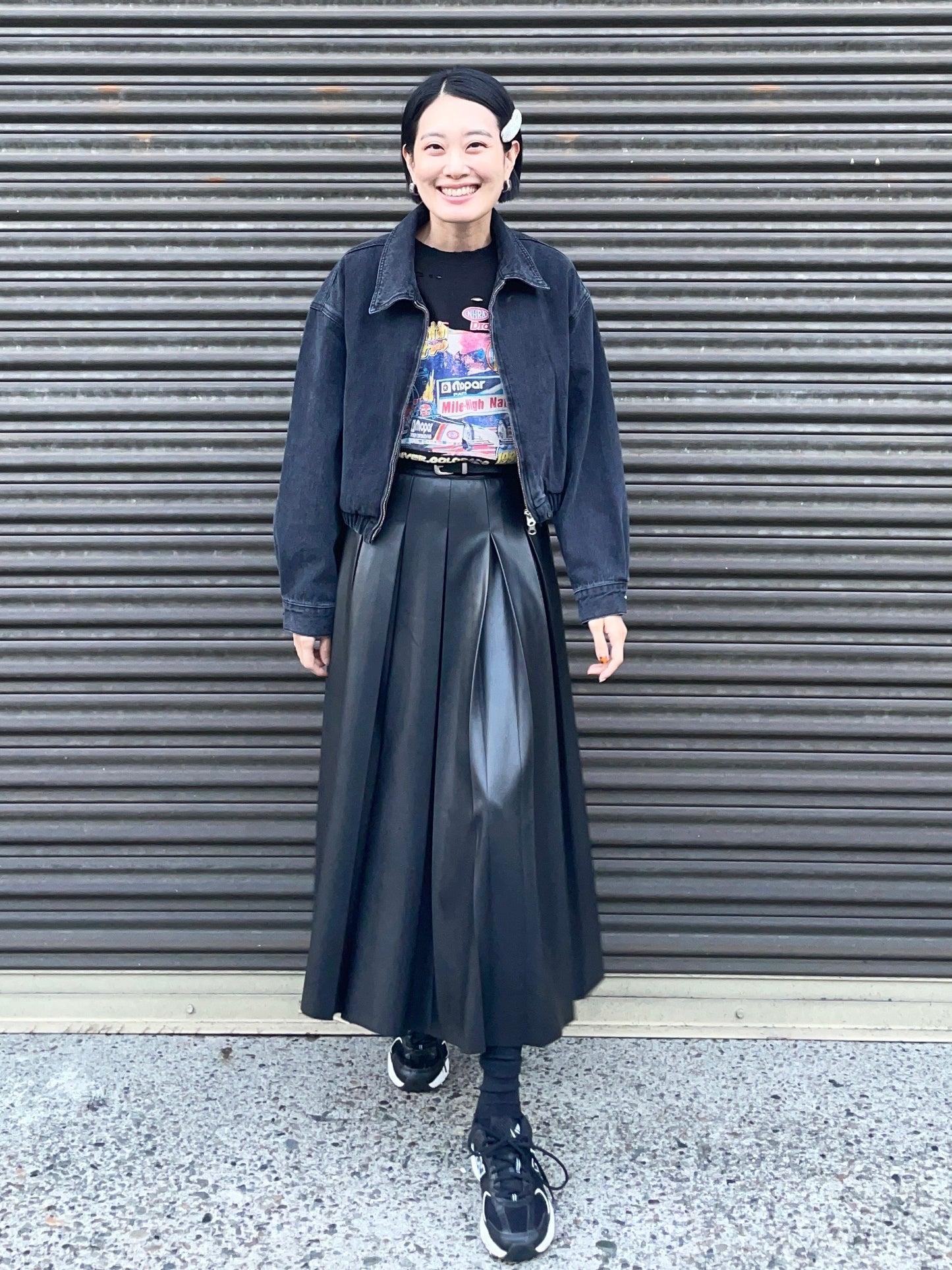 MARTHA LONG SKIRT Black【Faux Leather】