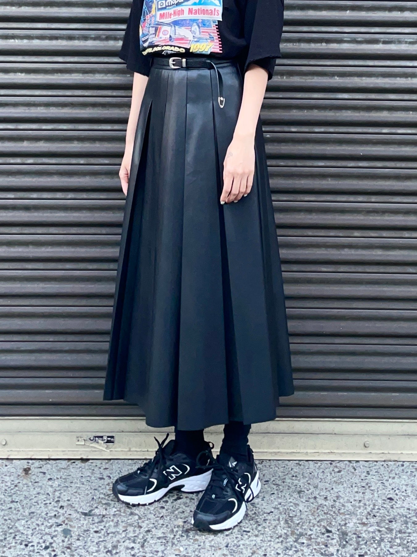 MARTHA LONG SKIRT Black【Faux Leather】