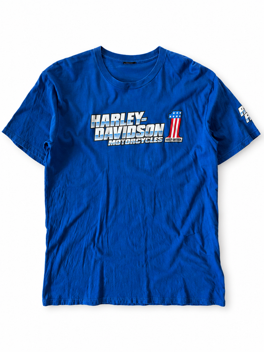 HARLEY-DAVIDSON CHICAGO PRINT T-SHIRT★ BLUE★ USED